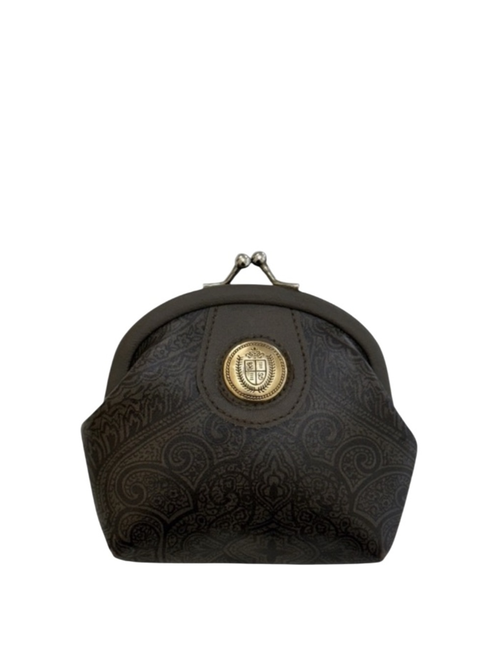 GITANO - GRAY BROWN LEATHER KISSLOCK COIN POUCH
